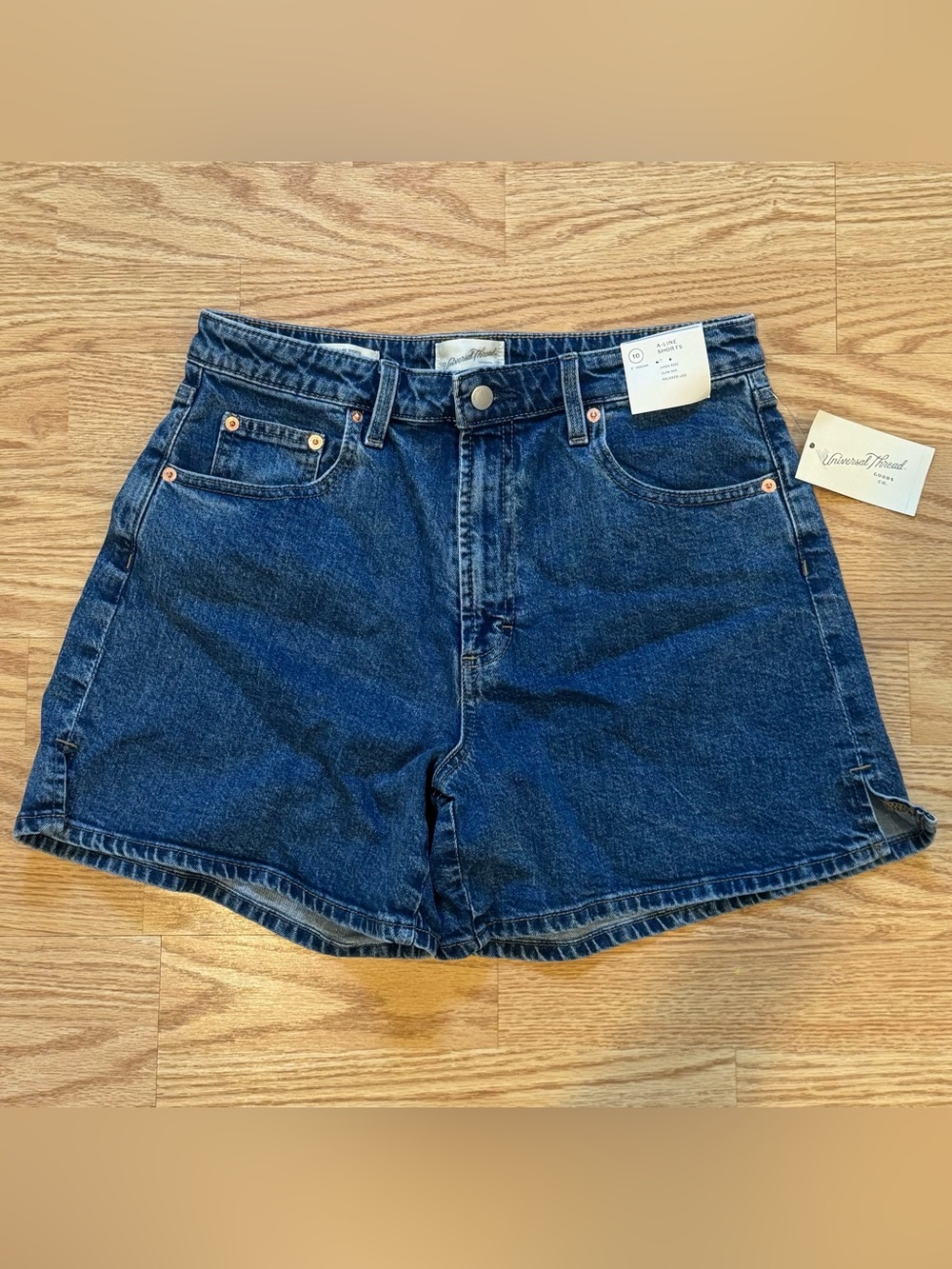 Vintage-Inspired High-Rise A-Line Dark Blue Denim Shorts